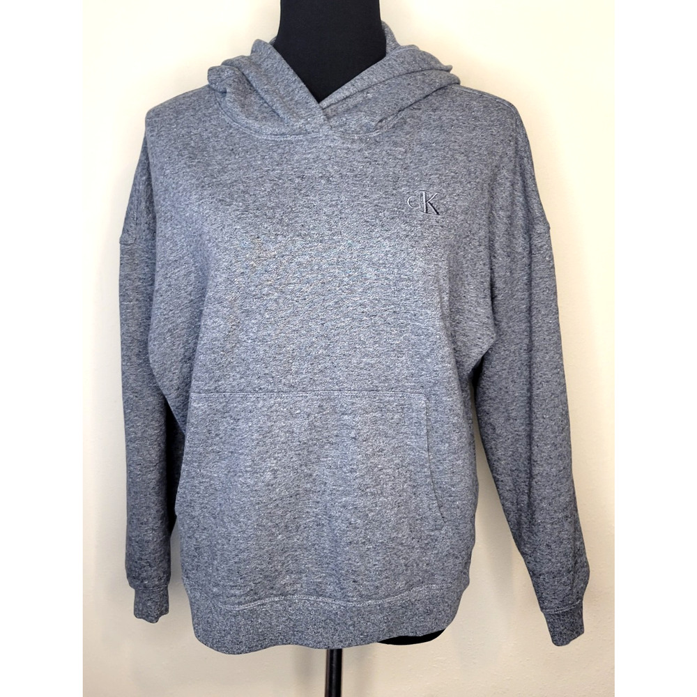 Calvin Klein Women’s Hoodie M Gray Pullover CK Logo Sweatshirt Kangaroo Pocket